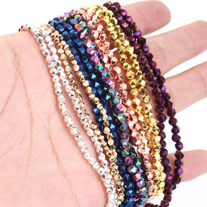 2/3/4mm manik-manik batu alam berlapis emas biru warna-warni segi bulat Hematite longgar manik Spacer untuk membuat perhiasan DIY gelang - Product Image 3