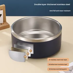 304 Double-layer Vacuum Stainless Steel <strong>Round</strong> <strong>Dog</strong> <strong>Bowl</strong> Solid Metal Insulated Non-Slip <strong>Dog</strong> Cat <strong>Bowl</strong> - Product Image 2