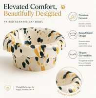 VaryWell – Gamelle en céramique anti-déversement pour animaux de compagnie, texture marbre unique, avec support en bois, pour chats et chiens de grande taille
