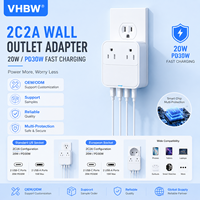 Adaptador de Enchufe de la UE a EE. UU. de 20 W 30 W PD 5 V/3 A 2C2A USB-C USB-A con Carga Rápida y Puertos de Salida de CA para Computadoras Portátiles y Teléfonos Móviles