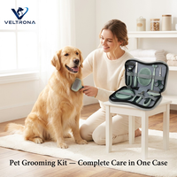 Kit de toilettage pour animaux de compagnie, 8 pièces, brosse pour chien et chat, peigne, coupe-ongles, ciseaux, étui, vert sauge, professionnel, pour la maison, les voyages, portable