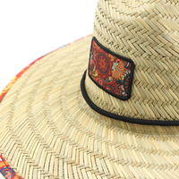 Topi Jerami Daun Palem dengan Tali Dagu yang Dapat Disesuaikan, Topi Jerami Pantai Bertepi Lebar dengan Logo Kustom, Topi Jerami Penjaga Pantai Kustom