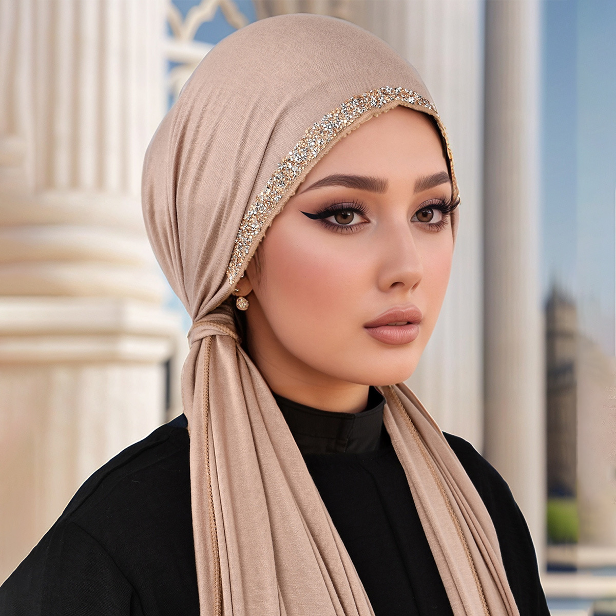 Zifeng OME Malaysian Bandana Solid Color Hot Diamond Mercerized Cotton Long Fashion National Simple Scarf Hat