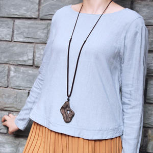 Retro ahşap kakma turkuaz boncuk uzun kolye takı el yapımı oyuk tıknaz ahşap kolye kolye kadınlar için - Product Image 3