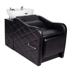 All Black <span class=keywords><strong>Plaid</strong></span> Design Hair Salon Equipment Lay Down Champú <span class=keywords><strong>Cama</strong></span> Lavado de cabello Champú Tazón y silla - Product Image 1