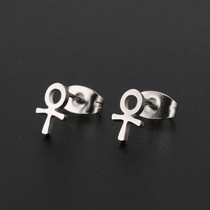 Silver/Gold/Black Plated Delicate Simple Ear Jewelry Stainless Steel Egyptian African Ankh <strong>Cross</strong> Stud <strong>Earrings</strong> for <strong>Men</strong> Women - Product Image 2