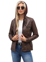23 Jaket Kulit Berkerudung Model Eropa Amerika, Set Dua Potong, Dapat Dilepas, Ukuran Besar, Mantel Wanita Musim Semi Gugur, Bahan PU Wash