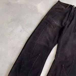 Jeans pour hommes vintage, denim ample et surdimensionné, lavage moyen, broderie florale, taille mi-haute, style droit, tricoté, hip-hop, taille mi-haute - Product Image 4