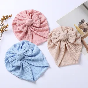 Chapéu turbante de algodão para bebês, chapéu turbante de laço para recém-nascidos, envoltório infantil de alta elasticidade para outono e inverno