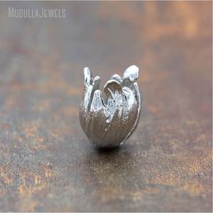 FC5794 패션 실버 도금 황동 튤립 꽃 구슬 모자 술 콘 큰 술 끝 모자 16x23mm - Product Image 5