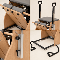 Chaise de Pilates FLOWA Maple Combo, 29 kg, siège bas de 63 cm avec cordes à ressort, poignées en D, cadre en métal noir et système de ressorts à haute tension