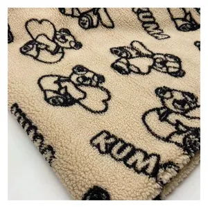 Thick soft polyester knit custom cute cartoon teddy bear print 420gsm sherpa fleece fabric for hoodie jacket