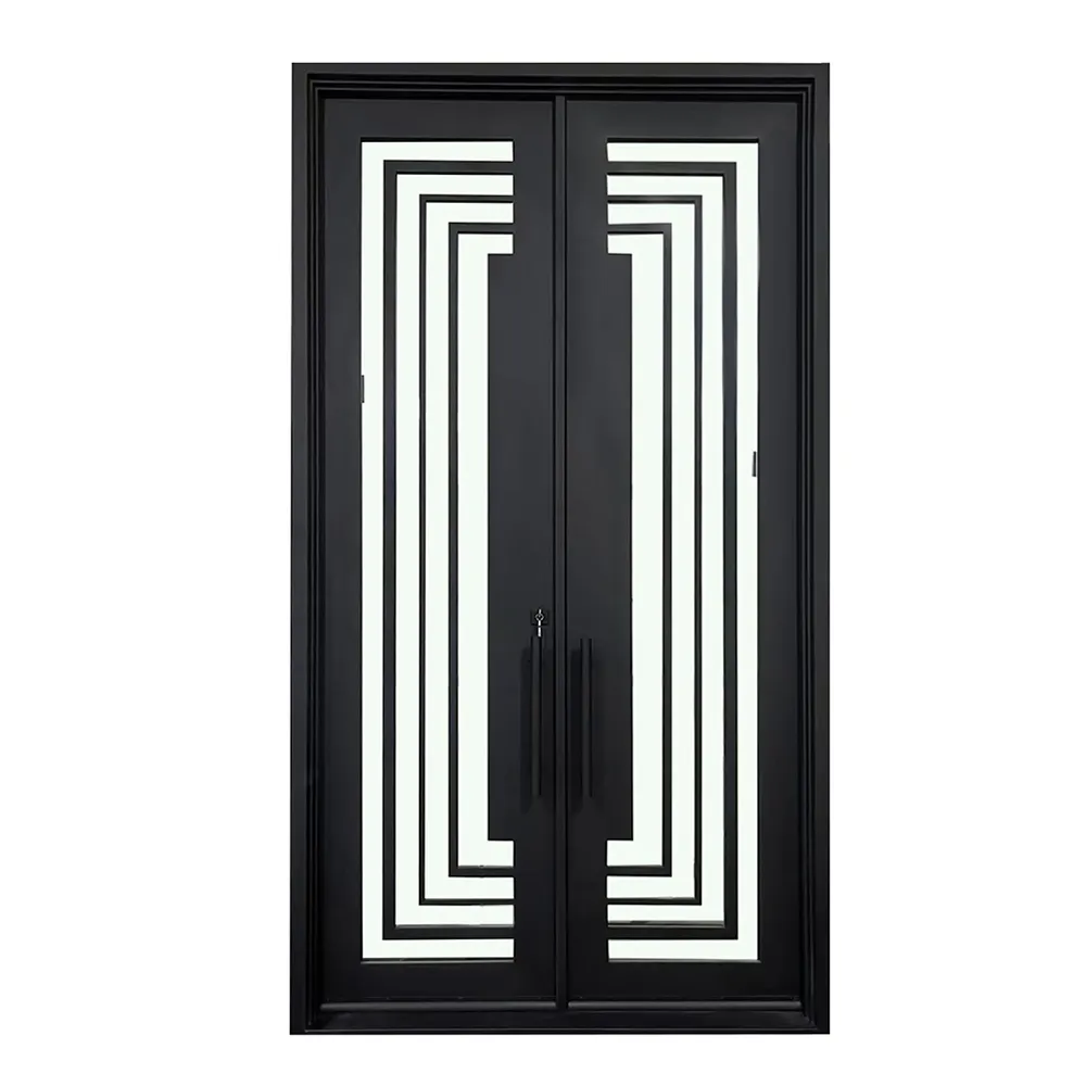 Màu đen nhiệt phá vỡ thép cửa kính bản lề phía trước pháp cửa bên ngoài wrought sắt Patio cửa