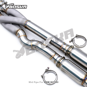 Tube intermédiaire d'échappement Boska avec tube en Z en acier inoxydable soudé TIG pour M3 M4 F80 F82 3.0T S55 2015-2019, tube intermédiaire d'échappement à longueur égale - Product Image 3
