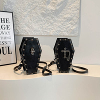 Bolso Bandolera Gótico con Remaches y Diseño de Ataúd, 2 Estilos: Calavera y Cadena Cruzada, Mini Bolso de Hombro de PU, Estilo Y2K Alternativo, Bolso para Teléfono de Halloween para Mujer