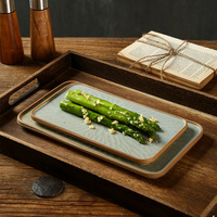 Plat de service rectangulaire en porcelaine pour cuisine japonaise-coréenne, idéal pour sushis et grillades, style japonais, compatible micro-ondes, plateau long de 10 pouces