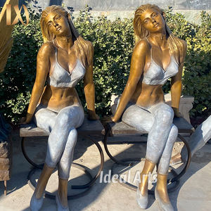 モダンな屋外屋内装飾等身大座っているファッション美しいブロンドの女性の彫刻真鍮セクシーなゴールデンヘアガールブロンズ像 - Product Image 2