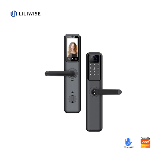 Automatic Recognition Fingerprint 3D Face Recognition Smart Door Lock for Wood/Steel Doors Black WiFi Tuya APP Compatible