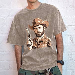 T-shirt en coton délavé à l'acide pour homme, coupe ample, style vintage et usé, avec motif de pistolet de cowboy de l'Ouest <span class=keywords><strong>ancien</strong></span>, vente en gros, stock USA - Product Image 3