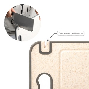 Planche à découper double face en paille de blé Planche à découper en acier inoxydable pour la viande congelée et la décongélation avec aiguiseur - Product Image 5