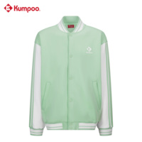Veste universitaire unisexe KUMPOO K253U-5003, bleu marine et blanc, patchwork contrasté, col baseball, boutons sur le devant, poches latérales, respirante
