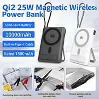 Chargeur portable magnétique sans fil 25W, batterie externe 10000mAh avec batterie semi-solide, charge rapide sans fil USB-C avec support métallique