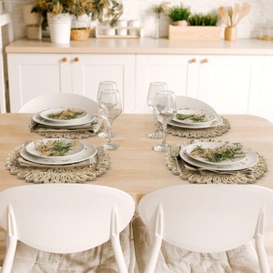 Natural Non-Slip Polyester/Cotton Eco-Friendly Placemats <b>Set</b> <b>4</b> Braided Border Handmade Farmhouse Boho <b>Dining</b> Wedding - Product Image 6