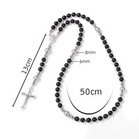 Nouveauté : Chapelet en pierre naturelle œil de tigre de 6 mm pour homme et femme, chapelet chrétien avec pendentif croix, collier chapelet en perles d'onyx