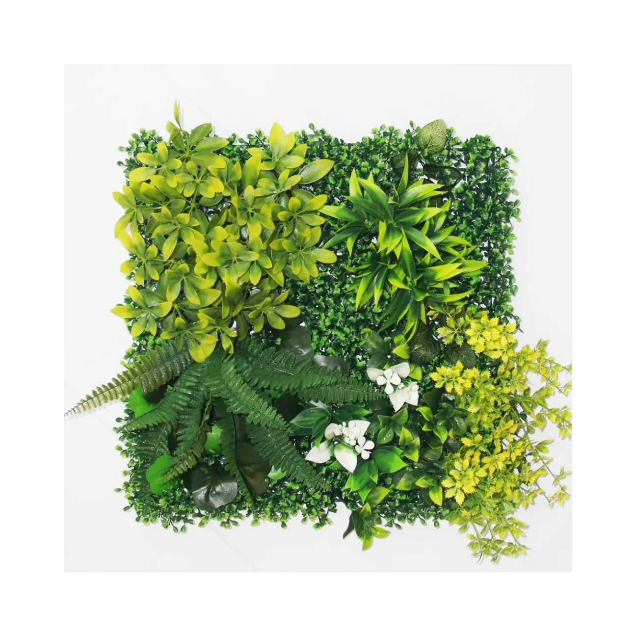 Tizen 3D 수직 녹지 정글 벽 패널 인공 플라스틱 식물 잔디 꽃 벽 장식 Tizen 벽 녹지 정글