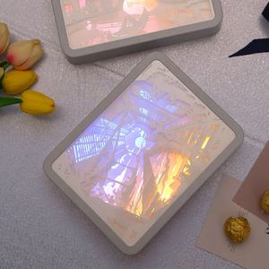 Pareja estado de ánimo luz de noche creativa LED 3D lámpara de escultura de papel arte decorativo lámpara de mesa con marco cuadrado para dormitorio - Product Image 6