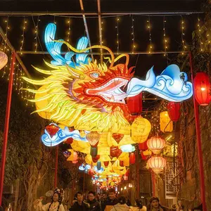 Traditional New Year Festival Chinese Dragon Lantern Silk Cloth 3d Led Lighted Decorative Animal Lantern