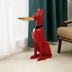 Juego de Estatuas de Perro Dóberman de Resina Estilo Nórdico con Bandeja - Adorno Decorativo Único para el Hogar - Product Image 3
