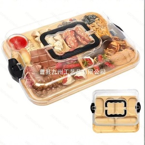 Plateau de service en bambou pour aliments cuisinés, planche à découper en bois divisée pour fromage, plateau de service en bois massif pour fruits, idéal pour la cuisine, les pique-niques et les restaurants. - Product Image 3
