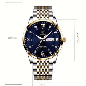 Un moderno reloj de cuarzo con correa de malla de acero inoxidable negro para hombre, perfecto para regalar. - Product Image 2