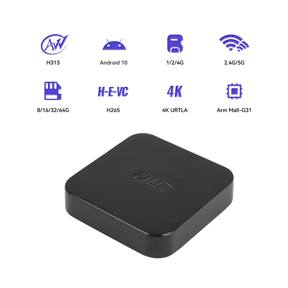 Smart Wifi ganda, kotak TV Android 10 Allwinner H313 OTT 4K HD 1 + 8gb 2.4/5.8g
