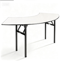 Table de banquet robuste pliable avec pieds en acier, plateau en contreplaqué, revêtement en PVC blanc, mobilier modulaire pour événements