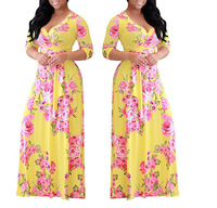 Robe Longue Fleurie Femme Grande Taille Africaine Fendue – Robe Décontractée Printemps