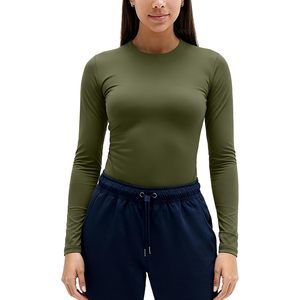 Custom Womens Thermal Long Sleeve Baselayer Lightweight Fitted Warm Athletic <b>Top</b> Cold Weather Workout Shirt - Product Image 4