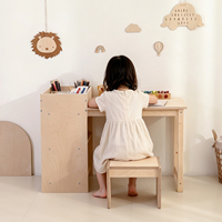 Ensemble bureau et chaise pour enfants en contreplaqué de bouleau, bureau d'étude Montessori avec étagère de rangement, tabouret en forme de U pour salle de classe, maternelle