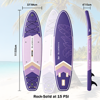 Vente flash : SUP gonflable Drop Stitch 11' x 33" avec pompe, motif feuilles violettes, kit complet pour un plaisir polyvalent