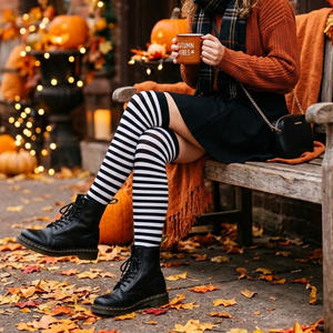 <span class=keywords><strong>Chaussettes</strong></span> rayées pour femmes, au-dessus du genou, parfaites pour les événements nocturnes, les rendez-vous romantiques et les tenues tendance - Product Image 3