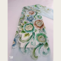 Kain Tulle Bunga Matahari 3D Besar Berhias Manik-Manik 4 Warna Gaun Vintage Qipao Kain Renda Berhias Manik-Manik