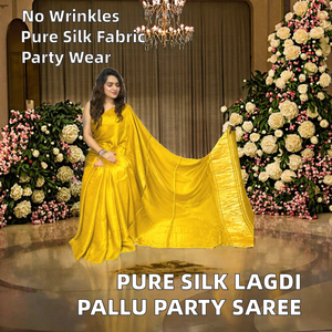 Sari indien BANDHEJ en pure soie sans plis, longueur au sol, Lagdi Pallu, pour mariage et fêtes - Product Image 2