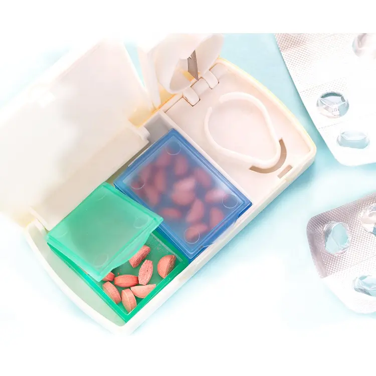 Özel promosyon tıbbi mağaza eczane hediyeler sürgülü kapak Tablet kılıfı plastik hap kutusu kesici