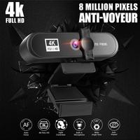 Webcam 4K HD Penuh dengan Mikrofon, Kamera Web 4K untuk Komputer PC Laptop Mac YouTube Skype Video 4K