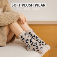 Chaussettes épaisses en polaire léopard pour femmes, pour l'hiver - Respirantes, en polyester tricoté, pour un usage quotidien