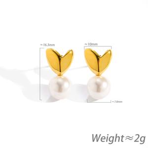 1 Paire de Boucles d'Oreilles Clous en Perles Cœur Luxe Léger - Accessoire Doré Chic pour Cadeau et Usage Quotidien - Product Image 5