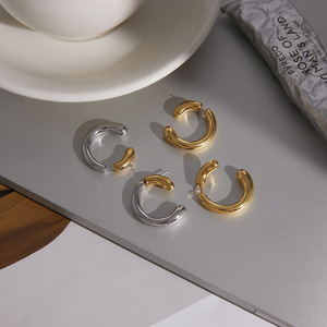 <b>Cuff</b> <b>Earrings</b> Geometric Two Tone Gold And Silver Stainless Steel Everyday Wear - Product Image 4