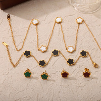 Moda cinco hojas flor plateada 18K oro doble cara OL trébol pulsera collar pendiente conjuntos de joyería para mujer