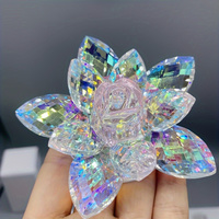 Figurine de fleur de lotus en cristal de verre AB scintillant personnalisée pour la décoration de la maison et la collection d'art